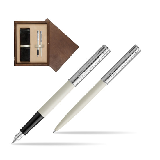 Zestaw Waterman Pióro wieczne + długopis Allure Deluxe White w pudełku drewnianym Wenge Double Ecru