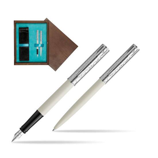 Zestaw Waterman Pióro wieczne + długopis Allure Deluxe White w pudełku drewnianym Wenge Double Turkus