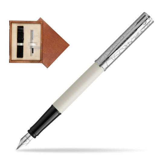 Pióro wieczne Waterman Allure Deluxe White w pudełku drewnianym Mahoń Single Ecru