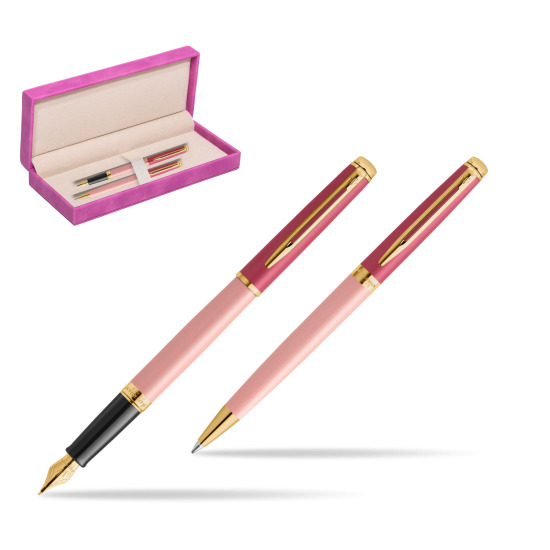 Zestaw prezentowy Waterman pióro wieczne + długopis HÉMISPHÈRE COLOR-BLOCK PINK GT w pudełku zamszowym fuksja