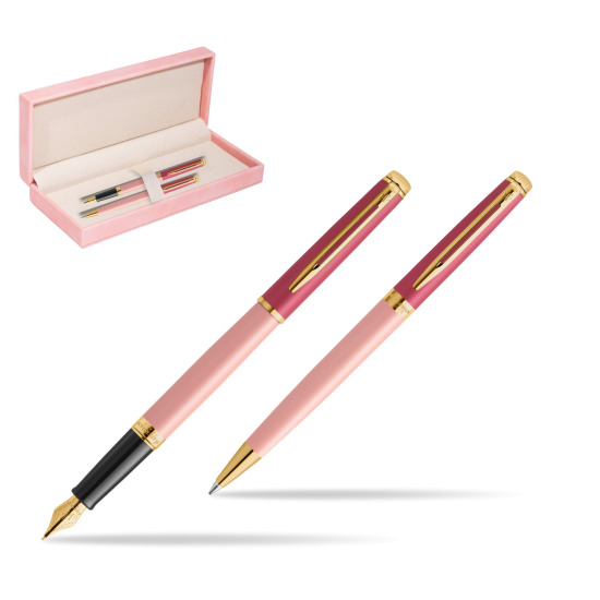 Zestaw prezentowy Waterman pióro wieczne + długopis HÉMISPHÈRE COLOR-BLOCK PINK GT w różowym pudełku zamszowym