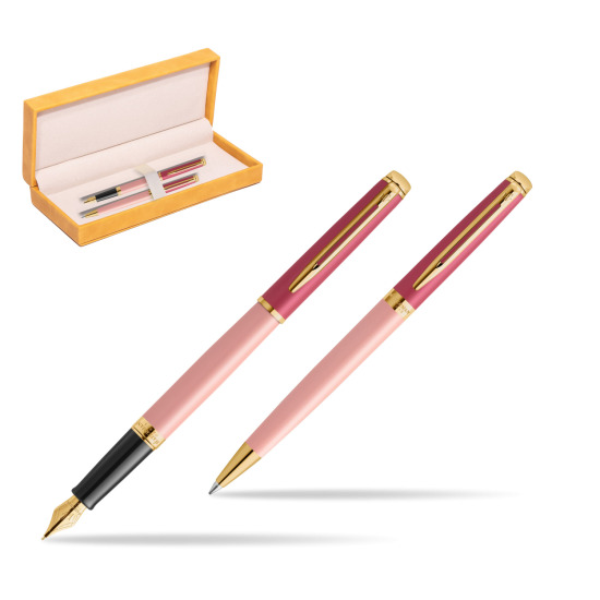 Zestaw prezentowy Waterman pióro wieczne + długopis HÉMISPHÈRE COLOR-BLOCK PINK GT w żółtym pudełku zamszowym