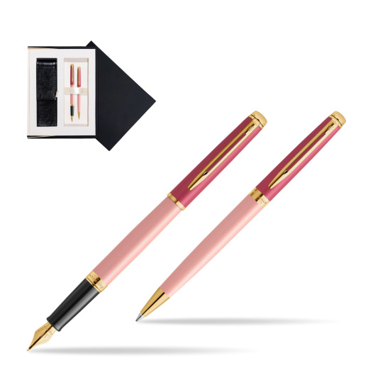 Zestaw prezentowy Waterman pióro wieczne + długopis HÉMISPHÈRE COLOR-BLOCK PINK GT w czarnym pudełku zamszowym