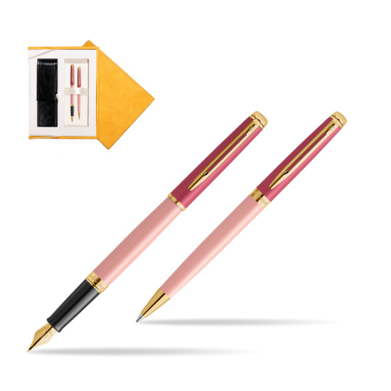 Zestaw prezentowy Waterman pióro wieczne + długopis HÉMISPHÈRE COLOR-BLOCK PINK GT w żółtym pudełku zamszowym