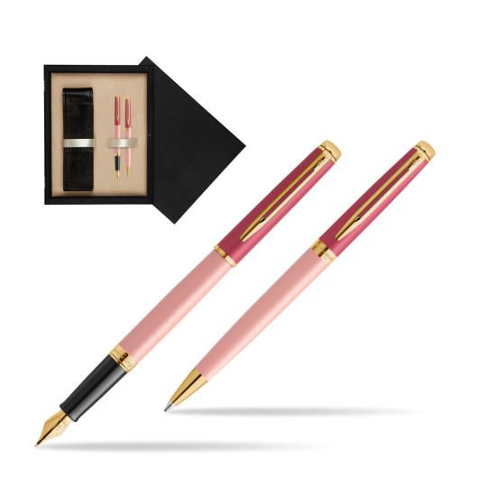 Zestaw prezentowy Waterman pióro wieczne + długopis HÉMISPHÈRE COLOR-BLOCK PINK GT w pudełku drewnianym Czerń Double Ecru
