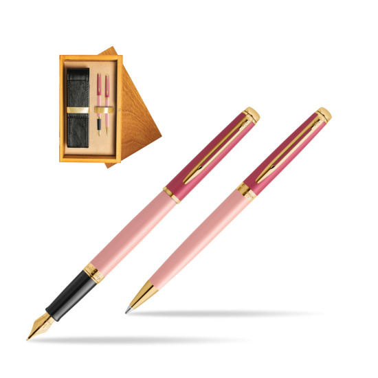 Zestaw prezentowy Waterman pióro wieczne + długopis HÉMISPHÈRE COLOR-BLOCK PINK GT w pudełku drewnianym Honey Double Ecru