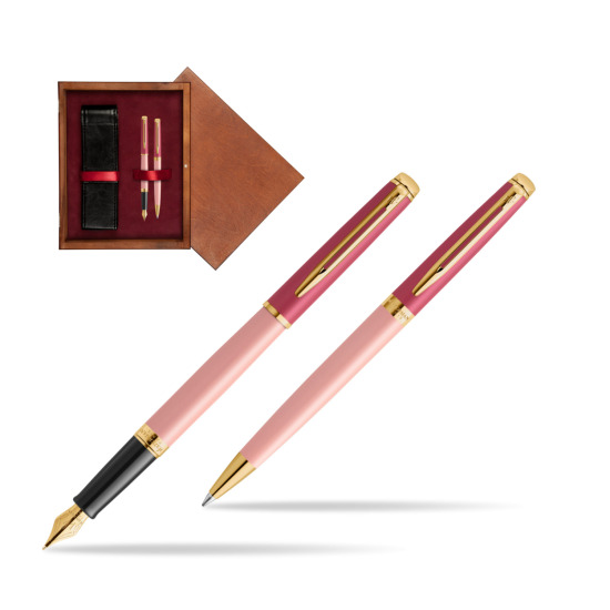 Zestaw prezentowy Waterman pióro wieczne + długopis HÉMISPHÈRE COLOR-BLOCK PINK GT w pudełku drewnianym Mahoń Double Bordo