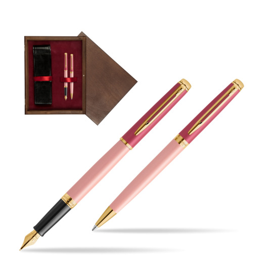 Zestaw prezentowy Waterman pióro wieczne + długopis HÉMISPHÈRE COLOR-BLOCK PINK GT w pudełku drewnianym Wenge Double Bordo
