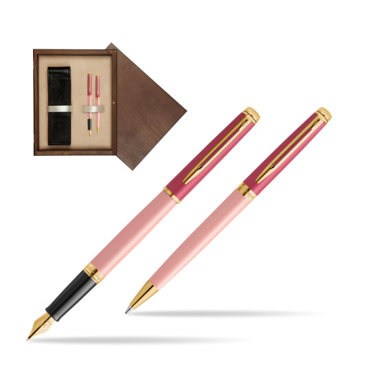 Zestaw prezentowy Waterman pióro wieczne + długopis HÉMISPHÈRE COLOR-BLOCK PINK GT w pudełku drewnianym Wenge Double Ecru