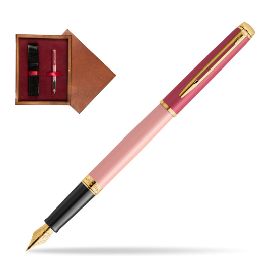 Pióro wieczne Waterman HÉMISPHÈRE COLOR-BLOCK PINK GT w pudełku drewnianym Mahoń Single Bordo