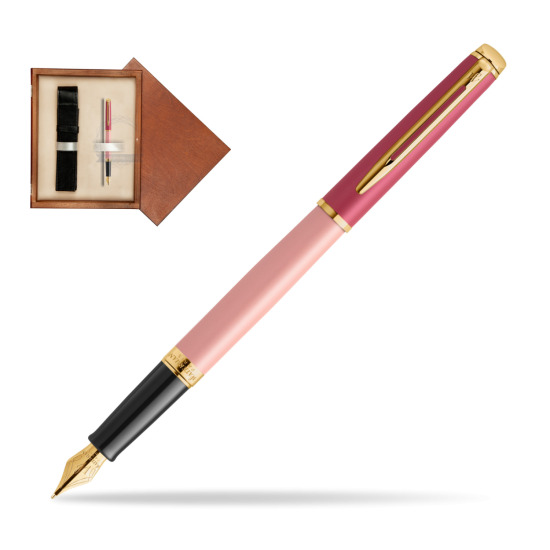 Pióro wieczne Waterman HÉMISPHÈRE COLOR-BLOCK PINK GT w pudełku drewnianym Mahoń Single Ecru