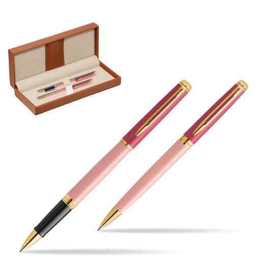 Zestaw prezentowy Waterman pióro kulkowe + długopis HÉMISPHÈRE COLOR-BLOCK PINK GT w pudełku classic brown