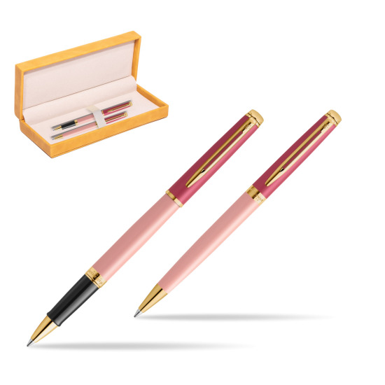 Zestaw prezentowy Waterman pióro kulkowe + długopis HÉMISPHÈRE COLOR-BLOCK PINK GT w żółtym pudełku zamszowym