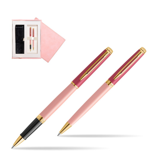 Zestaw prezentowy Waterman pióro kulkowe + długopis HÉMISPHÈRE COLOR-BLOCK PINK GT w różowym pudełku zamszowym