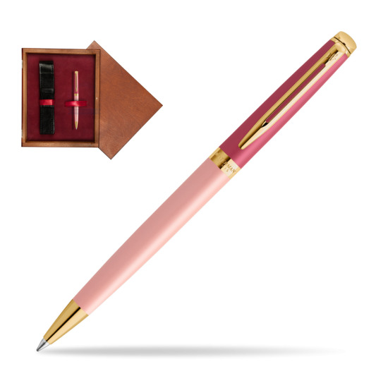 Długopis Waterman HÉMISPHÈRE COLOR-BLOCK PINK GT w pudełku drewnianym Mahoń Single Bordo