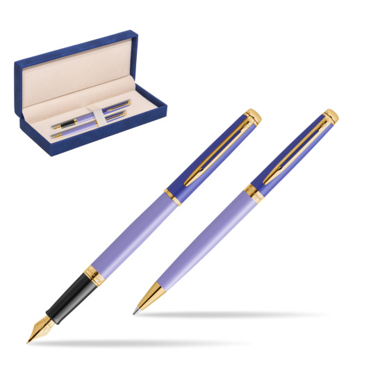 Zestaw prezentowy Waterman pióro wieczne + długopis HÉMISPHÈRE COLOR-BLOCK PURPLE w granatowym pudełku zamszowym