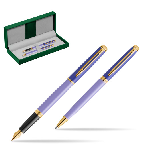 Zestaw prezentowy Waterman pióro wieczne + długopis HÉMISPHÈRE COLOR-BLOCK PURPLE w zielonym pudełku skórzanym