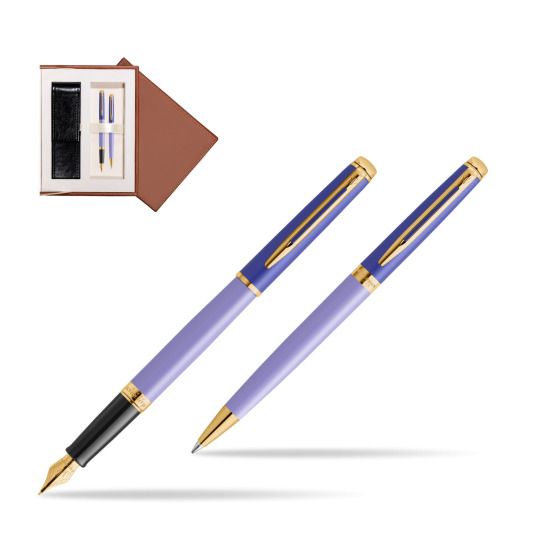 Zestaw prezentowy Waterman pióro wieczne + długopis HÉMISPHÈRE COLOR-BLOCK PURPLE w brązowym pudełku zamszowym