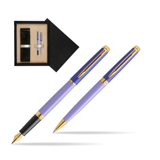 Zestaw prezentowy Waterman pióro wieczne + długopis HÉMISPHÈRE COLOR-BLOCK PURPLE w pudełku drewnianym Czerń Double Ecru