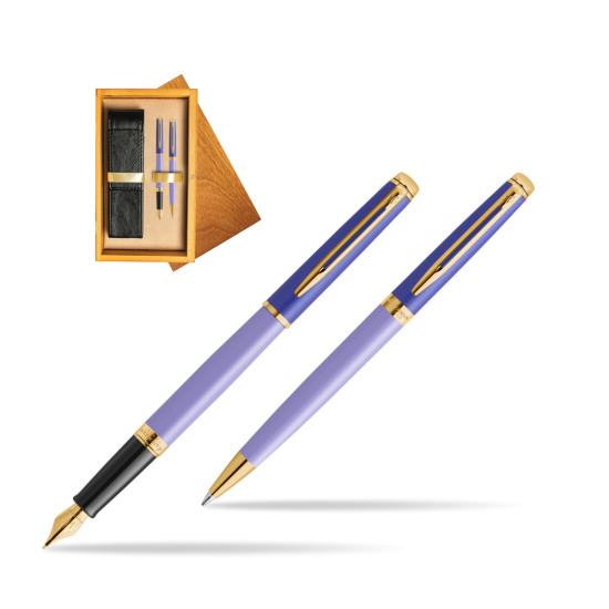 Zestaw prezentowy Waterman pióro wieczne + długopis HÉMISPHÈRE COLOR-BLOCK PURPLE w pudełku drewnianym Honey Double Ecru