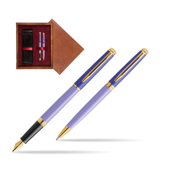 Zestaw prezentowy Waterman pióro wieczne + długopis HÉMISPHÈRE COLOR-BLOCK PURPLE w pudełku drewnianym Mahoń Double Bordo