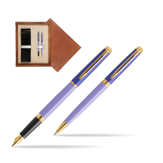 Zestaw prezentowy Waterman pióro wieczne + długopis HÉMISPHÈRE COLOR-BLOCK PURPLE w pudełku drewnianym Mahoń Double Ecru
