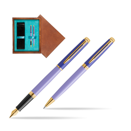 Zestaw prezentowy Waterman pióro wieczne + długopis HÉMISPHÈRE COLOR-BLOCK PURPLE w pudełku drewnianym Mahoń Double Turkus