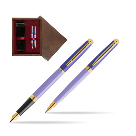 Zestaw prezentowy Waterman pióro wieczne + długopis HÉMISPHÈRE COLOR-BLOCK PURPLE w pudełku drewnianym Wenge Double Bordo