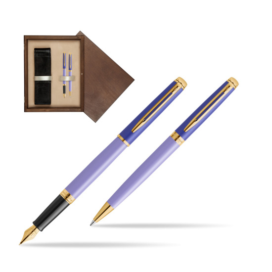Zestaw prezentowy Waterman pióro wieczne + długopis HÉMISPHÈRE COLOR-BLOCK PURPLE w pudełku drewnianym Wenge Double Ecru