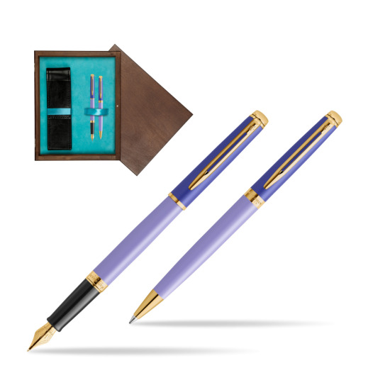 Zestaw prezentowy Waterman pióro wieczne + długopis HÉMISPHÈRE COLOR-BLOCK PURPLE w pudełku drewnianym Wenge Double Turkus
