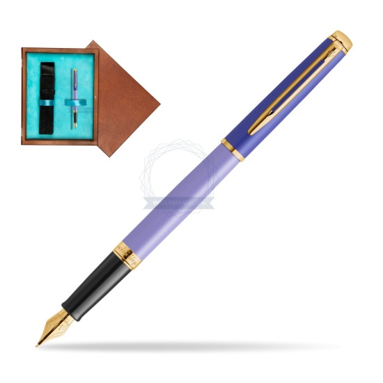 Pióro wieczne Waterman HÉMISPHÈRE COLOR-BLOCK PURPLE w pudełku drewnianym Mahoń Single Turkus