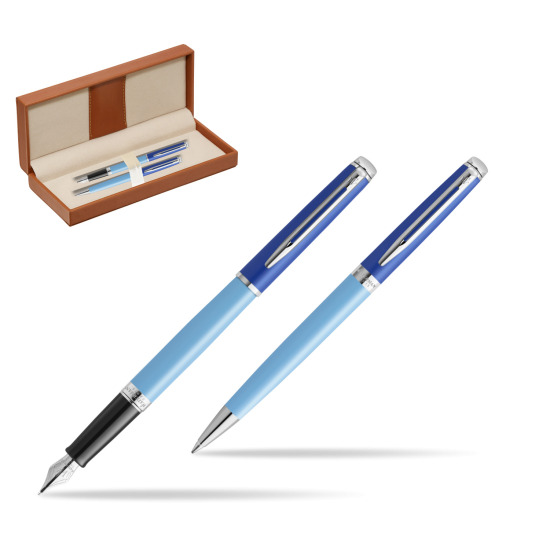 Zestaw Waterman pióro wieczne + długopis HÉMISPHÈRE COLOR-BLOCK BLUE w pudełku classic brown
