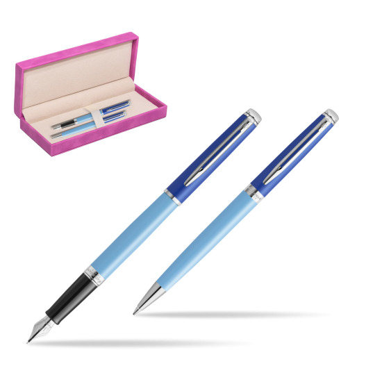 Zestaw Waterman pióro wieczne + długopis HÉMISPHÈRE COLOR-BLOCK BLUE w pudełku zamszowym fuksja