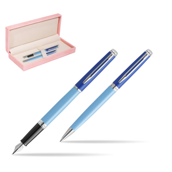 Zestaw Waterman pióro wieczne + długopis HÉMISPHÈRE COLOR-BLOCK BLUE w różowym pudełku zamszowym