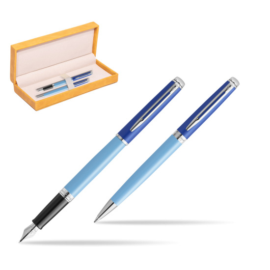 Zestaw Waterman pióro wieczne + długopis HÉMISPHÈRE COLOR-BLOCK BLUE w żółtym pudełku zamszowym