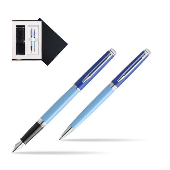 Zestaw Waterman pióro wieczne + długopis HÉMISPHÈRE COLOR-BLOCK BLUE w czarnym pudełku zamszowym