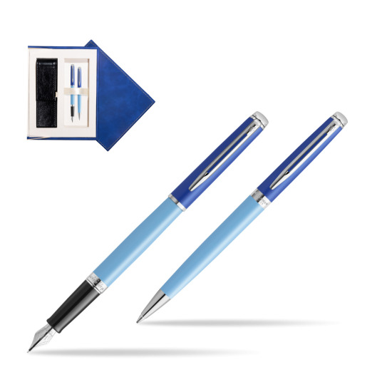 Zestaw Waterman pióro wieczne + długopis HÉMISPHÈRE COLOR-BLOCK BLUE w granatowym pudełku zamszowym