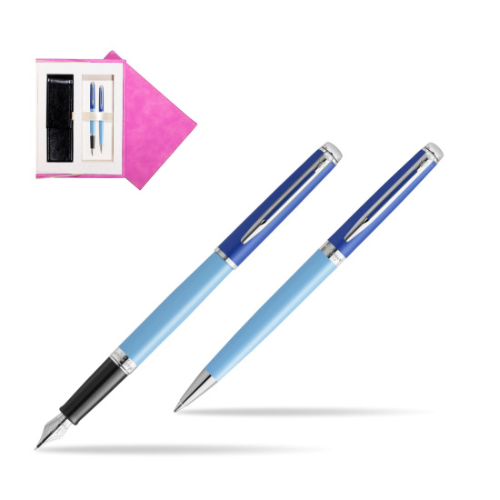 Zestaw Waterman pióro wieczne + długopis HÉMISPHÈRE COLOR-BLOCK BLUE w pudełku zamszowym fuksja