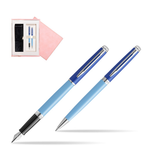 Zestaw Waterman pióro wieczne + długopis HÉMISPHÈRE COLOR-BLOCK BLUE w różowym pudełku zamszowym