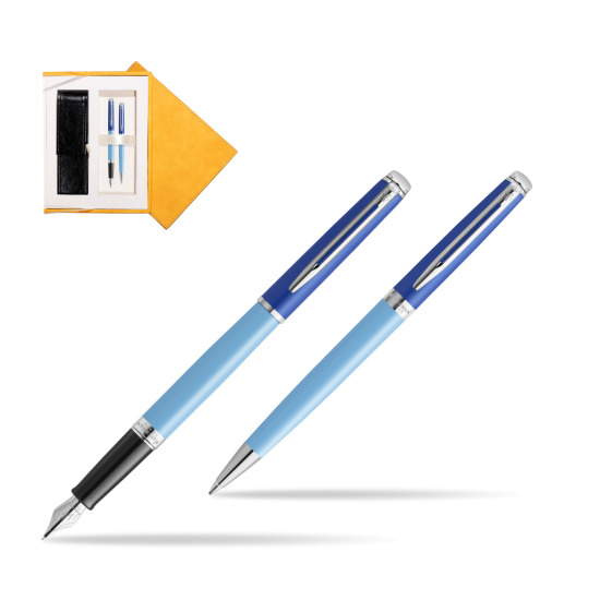 Zestaw Waterman pióro wieczne + długopis HÉMISPHÈRE COLOR-BLOCK BLUE w żółtym pudełku zamszowym