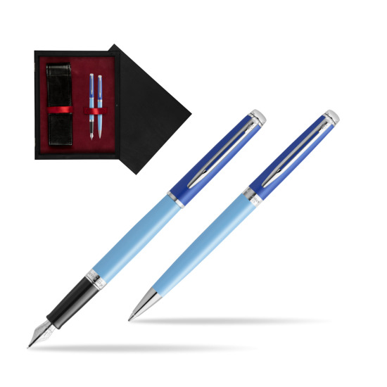 Zestaw Waterman pióro wieczne + długopis HÉMISPHÈRE COLOR-BLOCK BLUE w pudełku drewnianym Czerń Double Bordo