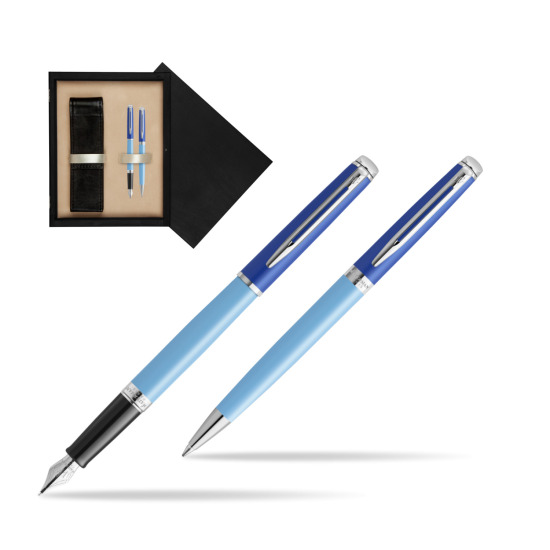 Zestaw Waterman pióro wieczne + długopis HÉMISPHÈRE COLOR-BLOCK BLUE w pudełku drewnianym Czerń Double Ecru
