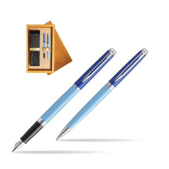 Zestaw Waterman pióro wieczne + długopis HÉMISPHÈRE COLOR-BLOCK BLUE w pudełku drewnianym Honey Double Ecru