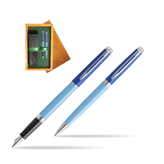 Zestaw Waterman pióro wieczne + długopis HÉMISPHÈRE COLOR-BLOCK BLUE w pudełku drewnianym Honey Double Zieleń