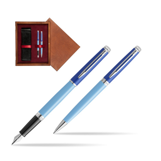 Zestaw Waterman pióro wieczne + długopis HÉMISPHÈRE COLOR-BLOCK BLUE w pudełku drewnianym Mahoń Double Bordo