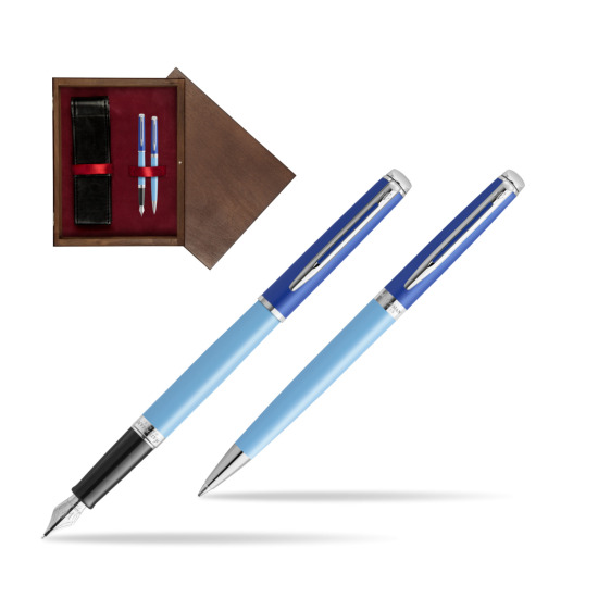 Zestaw Waterman pióro wieczne + długopis HÉMISPHÈRE COLOR-BLOCK BLUE w pudełku drewnianym Wenge Double Bordo