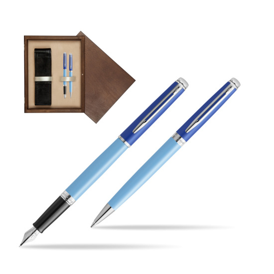 Zestaw Waterman pióro wieczne + długopis HÉMISPHÈRE COLOR-BLOCK BLUE w pudełku drewnianym Wenge Double Ecru