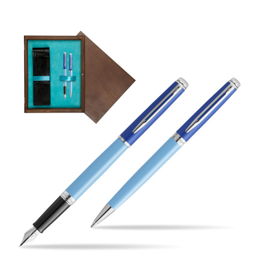 Zestaw Waterman pióro wieczne + długopis HÉMISPHÈRE COLOR-BLOCK BLUE w pudełku drewnianym Wenge Double Turkus