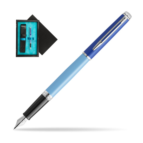 Pióro wieczne Waterman HÉMISPHÈRE COLOR-BLOCK BLUE w pudełku drewnianym Czerń Single Turkus