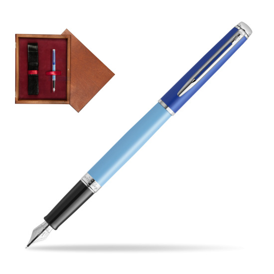 Pióro wieczne Waterman HÉMISPHÈRE COLOR-BLOCK BLUE w pudełku drewnianym Mahoń Single Bordo